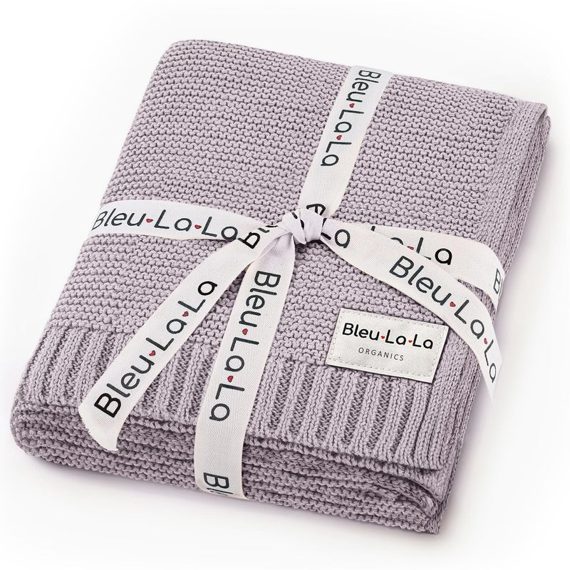 Bleu La La Heritage Knit Organic Swaddle Blanket for Girls - 100% Soft Luxury Cotton Knit Receving Swaddler - Warm Cozy Swaddling Blanket for Newborns Infants & Toddler (0-2Yrs - Dreamy Lilac) - Image 1